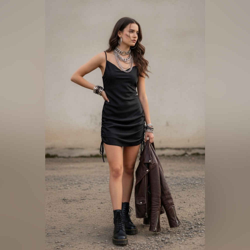 Express Black Ruched Mini Dress size Large Y2K